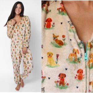 NATURAL LIFE Fleece Onesie Pajama - Dog Park 🐕 🐶 Jumpsuit Size L